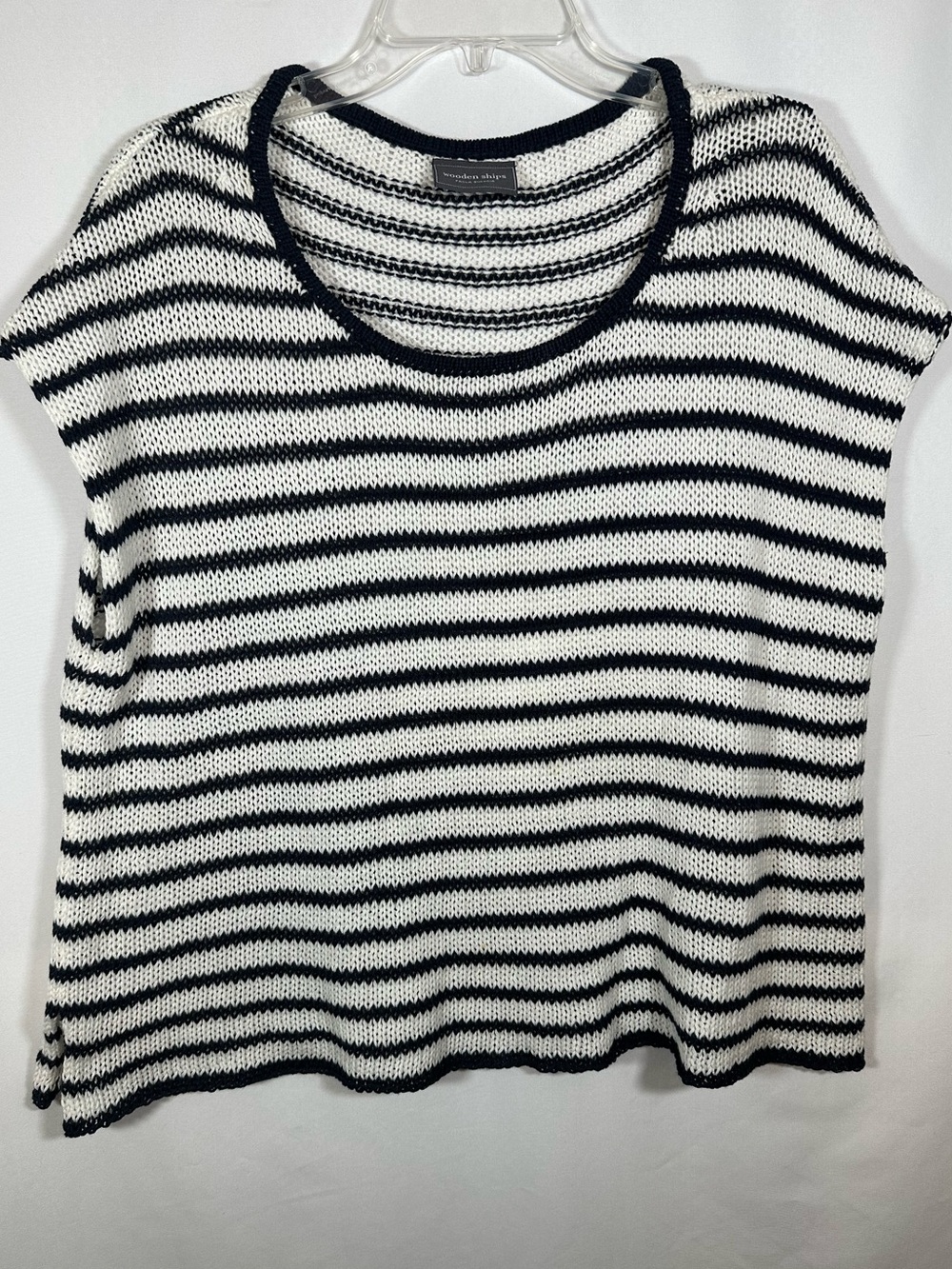 Wooden Ships Striped Knit Top Vest Navy White Chunky Open Knit Sweater Size S/M